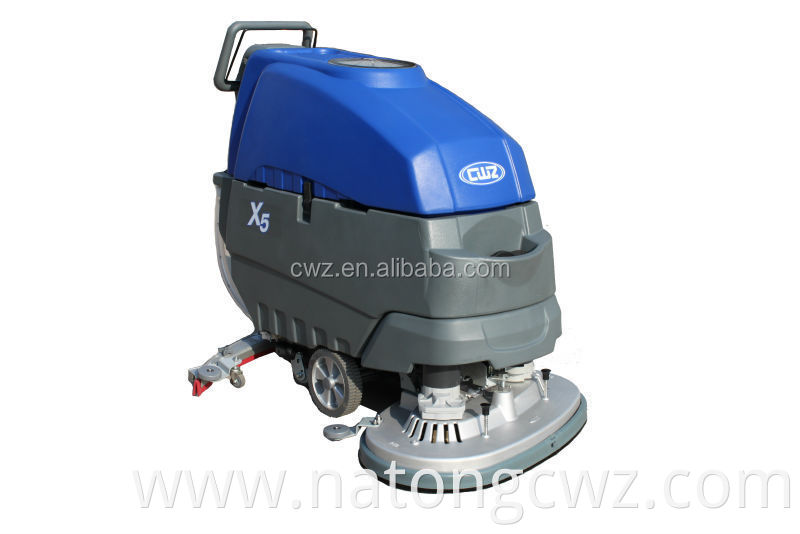 Dual brush automatic walk behind floor scrubber dryer